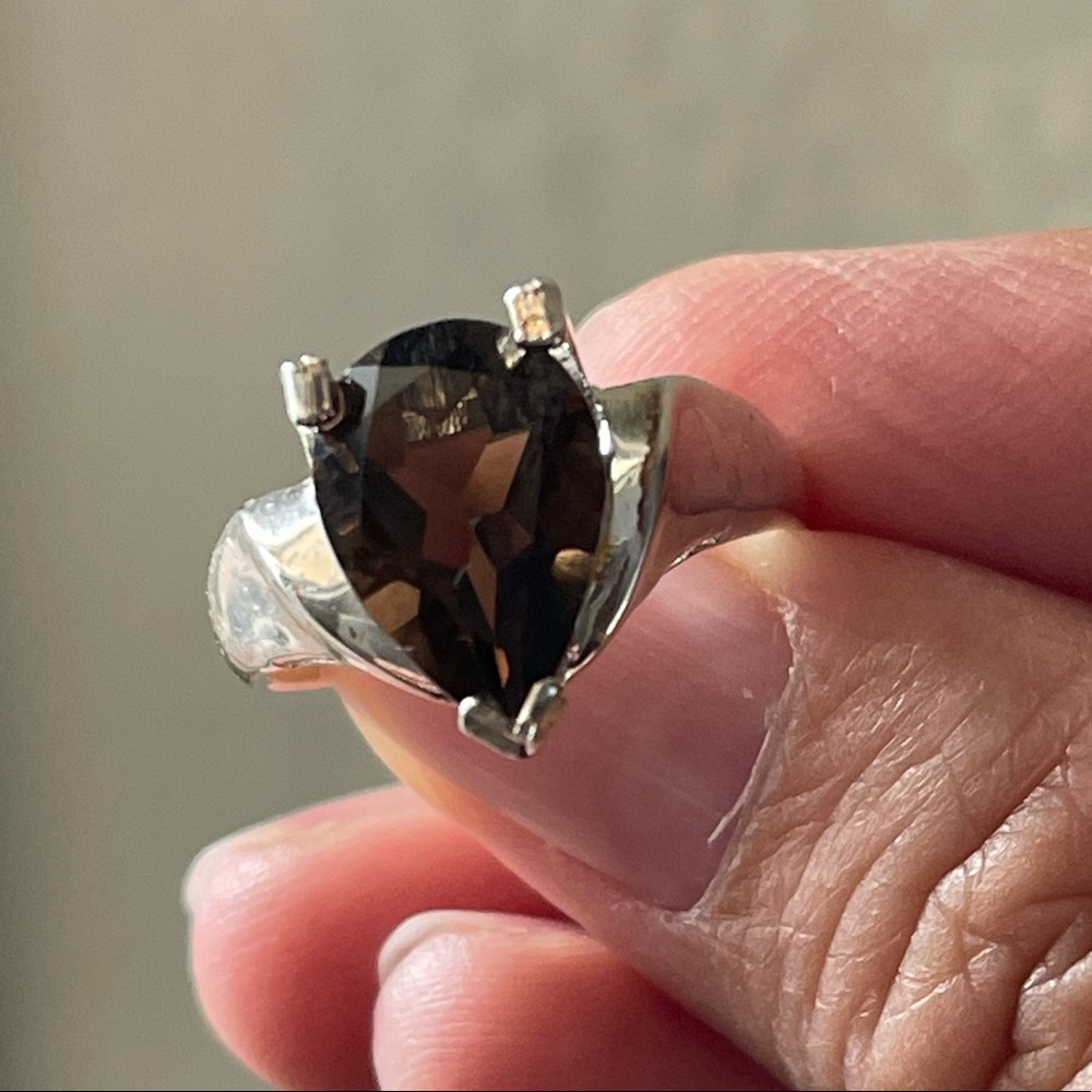 Smokey quartz sterling silver plated size 8 ring - Picture 10 of 12